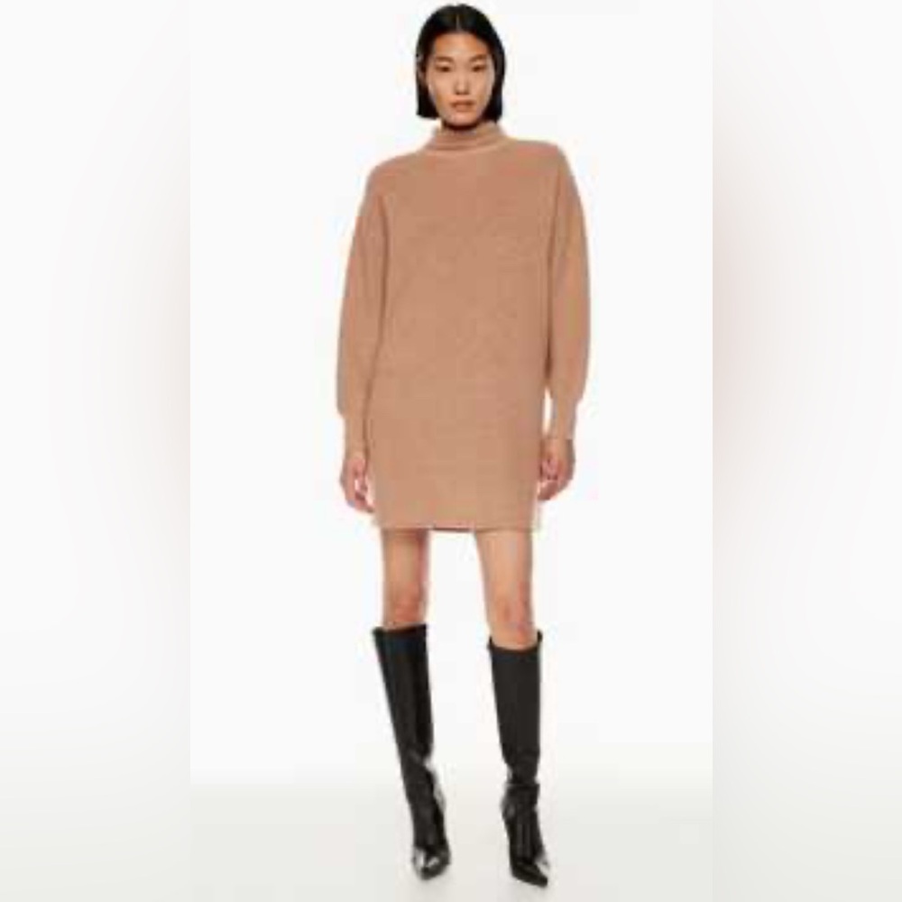 ARITZIA BABATON wool blend camel, turtleneck Murray sweater dress, size XS